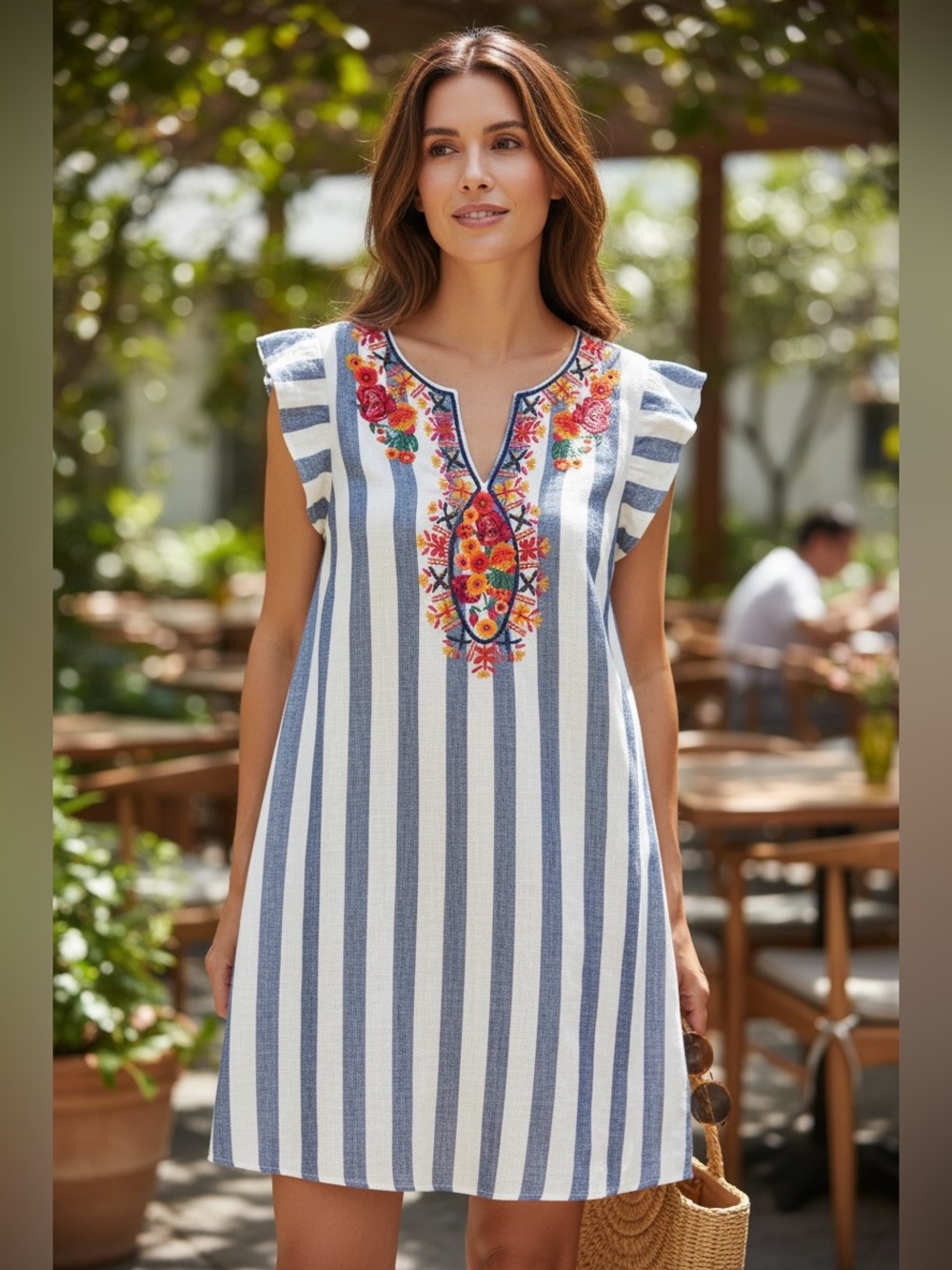 THML Embroidered Striped Shift Dress